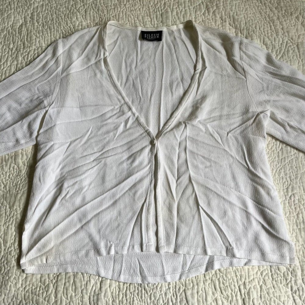 Eileen Fisher Womens Sweater White 100% Rayon 1 Button Cardigan Size Medium